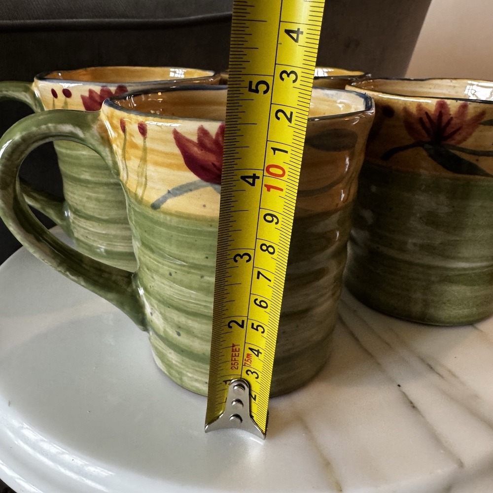 Pier 1 Elizabeth Hand Painted Stoneware Floral Green Blue Red Mugs (Lot of 4) - Picture 9 of 10